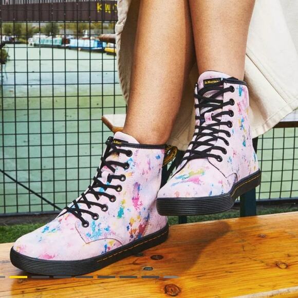 Pink confetti Doc Dr Martens convertible fold down suede NEW in box sz 7 - Picture 6 of 6